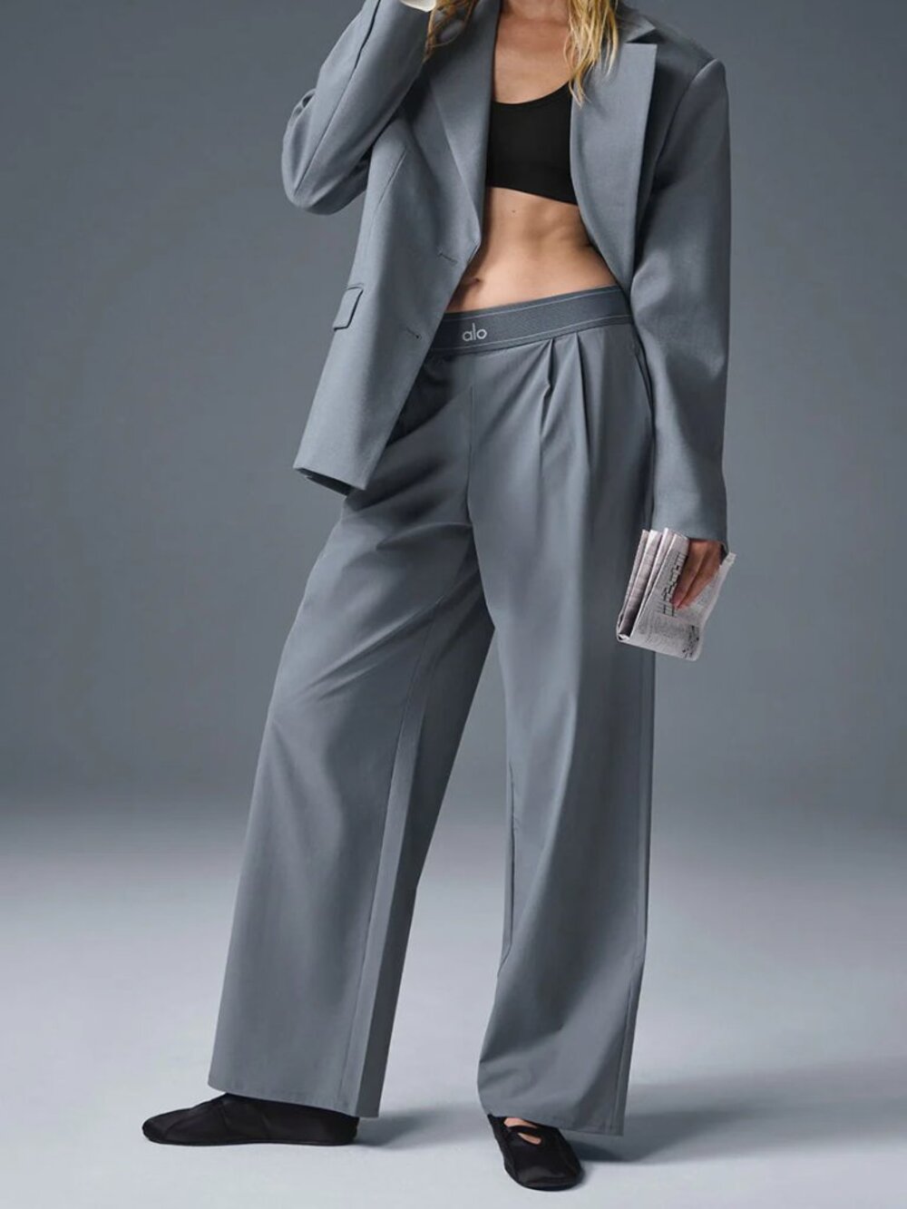 ALO Yoga Steel Grey Suit Trousers Regular Size 30-inch Inner Seam โจ - Picture 7 of 7